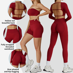 Customized Logo Women Seamless Yoga Set Hollow <b>Back</b> Yoga Top Fitness Sport Workout Clothes Active Wear High Waist Leggings Set - Product Image 5