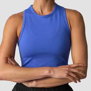 Camiseta sin mangas acanalada para mujer, elástica en cuatro direcciones, color liso, ajustada, para yoga, deportes y entrenamiento. - Product Image 1