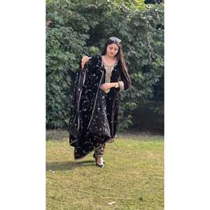 Ensemble haut, sharara et dupatta pour femmes, vêtements de soirée, haut élégant avec bas assorti et pièce de couverture - Product Image 1