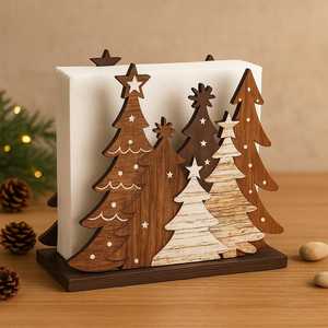 Porte-serviettes en bois en forme de sapin de Noël, décoration de table réutilisable, tapis et sous-plats de forme irrégulière - Product Image 4