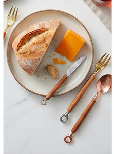 Hand Polished Wooden Handle Flatware Set With <b>Copper</b> Spoon Silver Knife Gold Fork Minimalist Design Durable Party <b>Utensils</b> - Product Image 5