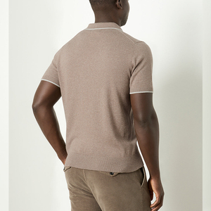 เสื้อยืดคอตตอนปักโลโก้สีพื้น แขนสั้น ผู้ชาย เสื้อโปโลถัก - Product Image 5
