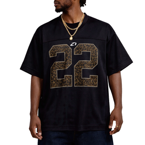 เสื้อเจอร์ซีย์อเมริกันฟุตบอลลายเสือดาวแบบกำหนดเอง เสื้อยืดกีฬาผ้าฝ้ายพรีเมียม แฟชั่นลำลองทันสมัย สำหรับผู้ค้าปลีกและซัพพลายเออร์ - Product Image 4