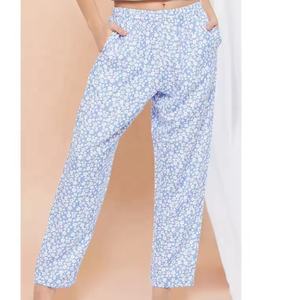 Pantalon en coton à imprimé floral de Style européen élégant pour femmes respirant printemps été tenue décontracté Logo personnalisé fermeture mi-élastique - Product Image 1