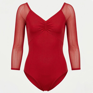 Women Nylon Mesh Splice Long Sleeve Ballet Leotards Adult V <b>Back</b> Dance Gymnastics Bodysuit Customizable - Product Image 3