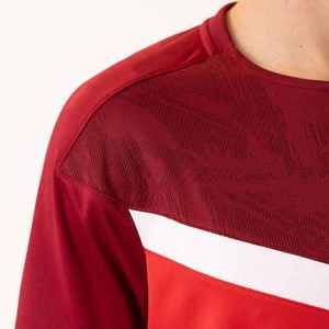 Maillot de football unisexe rouge à blocs de couleur, col en V, manches courtes, en polyester anti-humidité, vêtement de sport personnalisé pour équipe, automne-printemps - Product Image 6