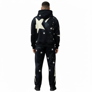 Custom Patch Work Digital Print Acid Wash <b>Zip</b> Hoodie Set Heavyweight 100% Cotton Unisex Tracksuit Streetwear Wholesale Apparel - Product Image 3
