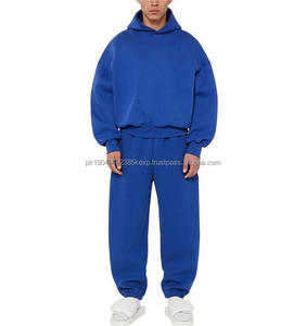 Ensemble personnalisé de 2 pièces bleu royal poids lourd 350GSM 400GSM 450GSM Ensemble unisexe sweat à capuche et pantalon de survêtement surdimensionnés poids lourd pour hommes - Product Image 1