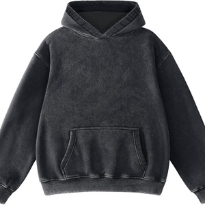Sweat à capuche personnalisé en gros, style vintage délavé, molleton épais, coupe oversize, gris foncé, effet délavé à l'acide, pour homme - Product Image 6