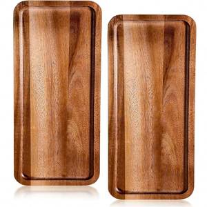 Bol à salade rectangulaire en bois ondulé rustique, poli, motif grain naturel Wabi Sabi, assiette décorative classique pour mariage, écologique - Product Image 6