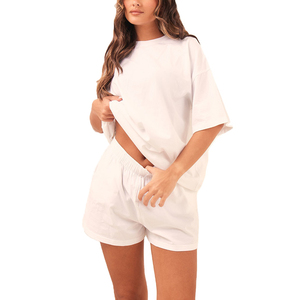 Ensemble 2 pièces T-shirt et short pour femme 100 % coton, décontracté, lavé, respirant, anti-boulochage, haute qualité, collection été, vente chaude - Product Image 3