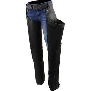 Women's Black Premium Leather Motorcycle Rider Chaps Samroz All Seasons In-Stock Customizable 220g W/Deep Hip Pockets Back <b>Thigh</b> - Product Image 4