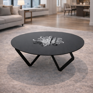 Mesa de Centro Redonda Moderna de Lujo con Superficie Metálica Estampada, Estructura de Acero con Recubrimiento en Polvo, Mueble para Sala de Estar - Product Image 2