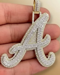 Colgante de Lujo con Letra A Totalmente Cubierto de Diamantes, Plata 925, Chapado en Oro de 18K, Moissanita de Corte Brillante Redondo, Joyería Unisex Estilo Hip Hop - Product Image 5