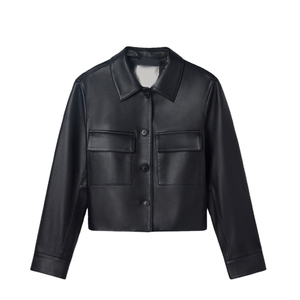 Chaqueta de Cuero Genuino para Mujer, Estilo Casual, Motera, Bomber, Ropa de Invierno, Cuello Alto, Cierre de Cremallera, Chaqueta de Motocicleta a la Moda - Product Image 1