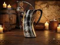 Mug Viking en corne de buffle écologique avec couvercle et poignée pour la bière et le vin, en gros, provenant d'Inde