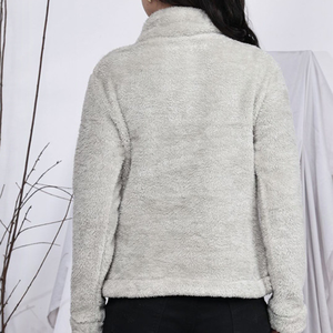 Women Fleece Jacket Button Up Collar Full Sleeve Solid Color Warm <b>Winter</b> <b>Coat</b> Regular Length <b>Thick</b> Polar Fleece Material - Product Image 4