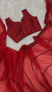 Women's <b>Red</b> <b>Saree</b> With Embellished Blouse Traditional Wedding And Party Wear From Indian Supplier - Product Image 6