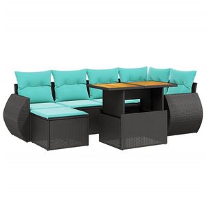 Ensemble de canapés de patio en polyrotin noir, 7 pièces, avec coussins, canapés de jardin - Product Image 2