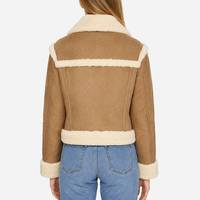 Veste de moto Shawna - Cuir suédé véritable marron avec doublure en fausse fourrure respirante - Veste en cuir marron