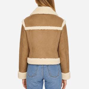 Shawna Motorcycle <b>Jacket</b>-Brown Genuine <b>Suede</b> Leather with Faux Fur Lining Breathable - Brown <b>Jacket</b> Leather - Product Image 3