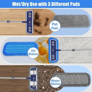 Mop in Microfibra con Manico Regolabile 55°, per Pulizia a Secco/Umido, per Pavimenti in Legno, 3 Panni Lavabili Rinforzati per una Pulizia Efficiente - Product Image 2