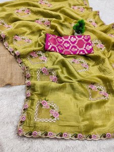 Sari indien léger pour femme, broderie riche, prêt-à-porter, pour mariage, fête, festival, style bohème - Product Image 3