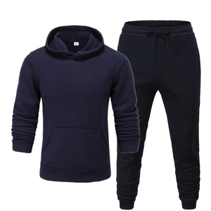 เสื้อสเวตเชิ้ตมีฮู้ดสีฟ้าอ่อนสำหรับผู้ชาย พร้อมกางเกงจ็อกเกอร์สีน้ำเงินเข้ม ชุดลำลองสีพื้น แขนยาว ระบายอากาศได้ดี เหมาะสำหรับใส่ในฤดูใบไม้ร่วง - Product Image 3