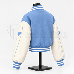<b>Women</b>’s Blue Cropped <b>Varsity</b> <b>Jacket</b> With Floral Embroidery Heart Detail Letterman <b>Bomber</b> <b>Jacket</b> Streetwear - Product Image 5