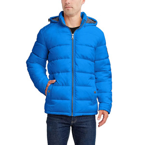Chaqueta Acolchada Azul para Hombre con Cierre Naranja, Cuello Alto, Casual, Invierno, Resistente al Viento, Relleno de Poliéster, Corte Regular - Product Image 2