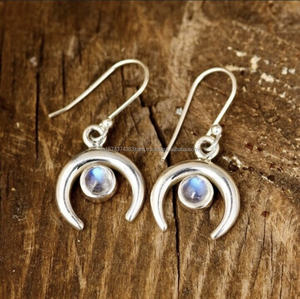 Pendientes de piedras preciosas de piedra lunar natural, pendientes de plata de ley 925, Pendientes colgantes bohemios llamativos - Product Image 1