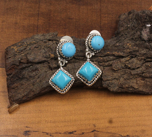 Boucles d'oreilles pendantes en argent sterling 925 avec turquoise en forme de goutte d'eau, serties clos, faites à la main, cadeau de luxe pour mariage ou fiançailles, naturelles - Product Image 1