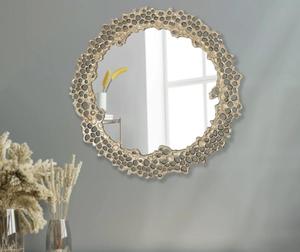 Round Bohemian Metal Wall <b>Mirror</b> with Textured Framed Edge Decorative for Living Room Bedroom - Product Image 1