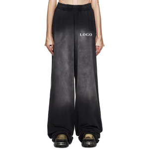 Men's Wide Leg Pants <b>Elastic</b> <b>Waist</b> Gradient Color Black Grey Breathable Casual Knitted Polyester Autumn Style - Product Image 1