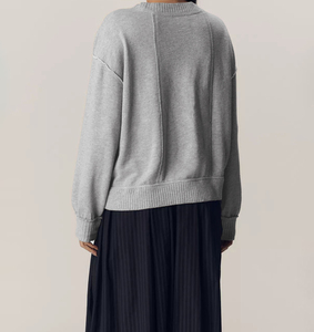 Suéter de Punto Oversize para Mujer con Cuello en V, Bolsillo, Hombros Caídos, Manga Media, Color Gris Sólido, Transpirable, para Otoño - Product Image 2