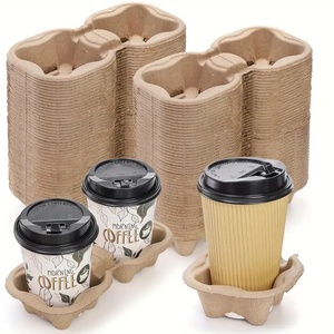 Plateau de transport à paroi simple en pâte à papier recyclée robuste pour café, porte-gobelets double, pour livraison en café, restauration et service alimentaire moderne - Product Image 3