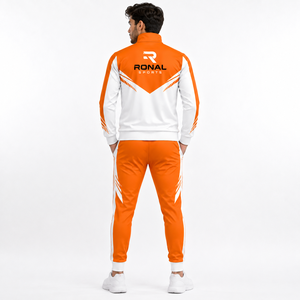 ชุดวอร์มผู้ชาย Ronal Sports สีส้มขาว ดีไซน์สปอร์ต คอตั้ง แขนยาว ระบายอากาศได้ดี ผลิตจากโพลีเอสเตอร์ - Product Image 4