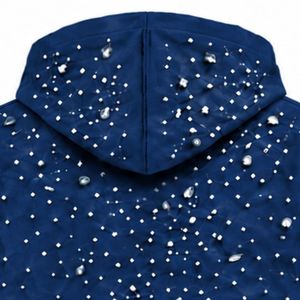 Sweat-shirt à capuche bleu marine entièrement zippé, orné de perles et de cristaux, style streetwear tendance, à manches longues avec poche avant - Product Image 4