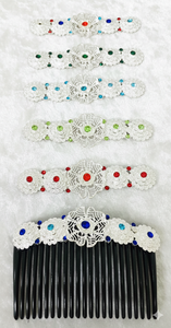 Peigne à cheveux vintage plaqué or, fait main, écologique, étanche, élégant, en alliage, avec mini pierres rouges et fleurs scintillantes - Product Image 3