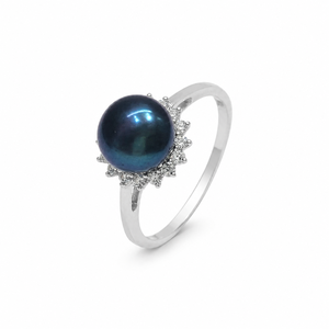 แหวนมุกสีน้ำเงินและเพชร CZ เงินแท้ 925 - Product Image 5