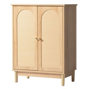 Mobile da Bagno in Truciolato con Finitura in Melamina e Rattan, Colore Legno Naturale, 60*30*80cm, Doppia Anta - Product Image 4