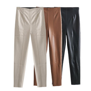 2026 New Fashion It <b>Comes</b> with a Belt Made of Flannel Leather Pants Vintage High Waist Female Trousers Leather Pants Custom Logo - Product Image 1