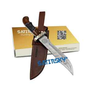 Couteau de chasse damas 14.50 "en manche de cerf avec gaine à haute teneur en carbone 1095 + 15N20 Source d'alimentation manuelle - Product Image 3