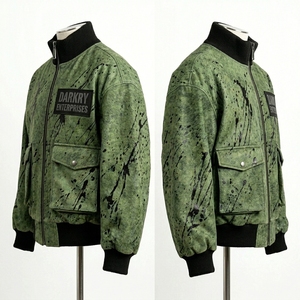 Blouson aviateur en cuir pour homme, vert effet éclaboussures de peinture, personnalisé, style usé, streetwear, vente en gros, fournisseur - Product Image 3