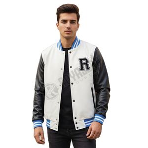 Veste universitaire personnalisée pour homme |   Manches en cuir véritable Baseball College Bomber Imperméable Coupe-vent Haute rue Hiver - Product Image 1
