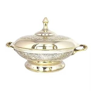 Modern Spherical Casserole Premium Food Warmers Silver Stainless Steel <b>Buffet</b> <b>Server</b> with Arched Laser Cut Pedestal Base - Product Image 1