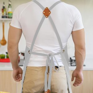 Delantal de Lona de Algodón Unisex de Calidad Premium 2026, Blanco con Detalles en Cuero para Uso en Restaurantes, Bares y Camareros, OEM ODM - Product Image 2