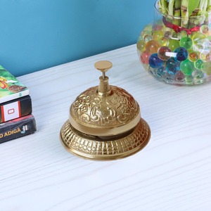 Campana de Servicio de Latón Antiguo de Lujo con Diseño Grabado Ornamentado, Campana Decorativa de Escritorio para Recepción de Hotel, Oficina, Escuela - Product Image 4