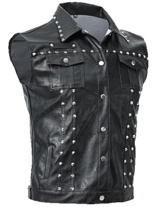 Gilet en cuir PU clouté pour homme, anti-plis, séchage rapide, avec strass et rivets, sans manches, coupe ajustée, style motard, pour soirée et hiver - Product Image 2