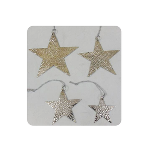 Ornements suspendus en forme d'étoiles en métal argenté, doré et cuivré, faits à la main, écologiques, texturés, décoratifs, plusieurs tailles, pour les fêtes et les mariages - Product Image 4